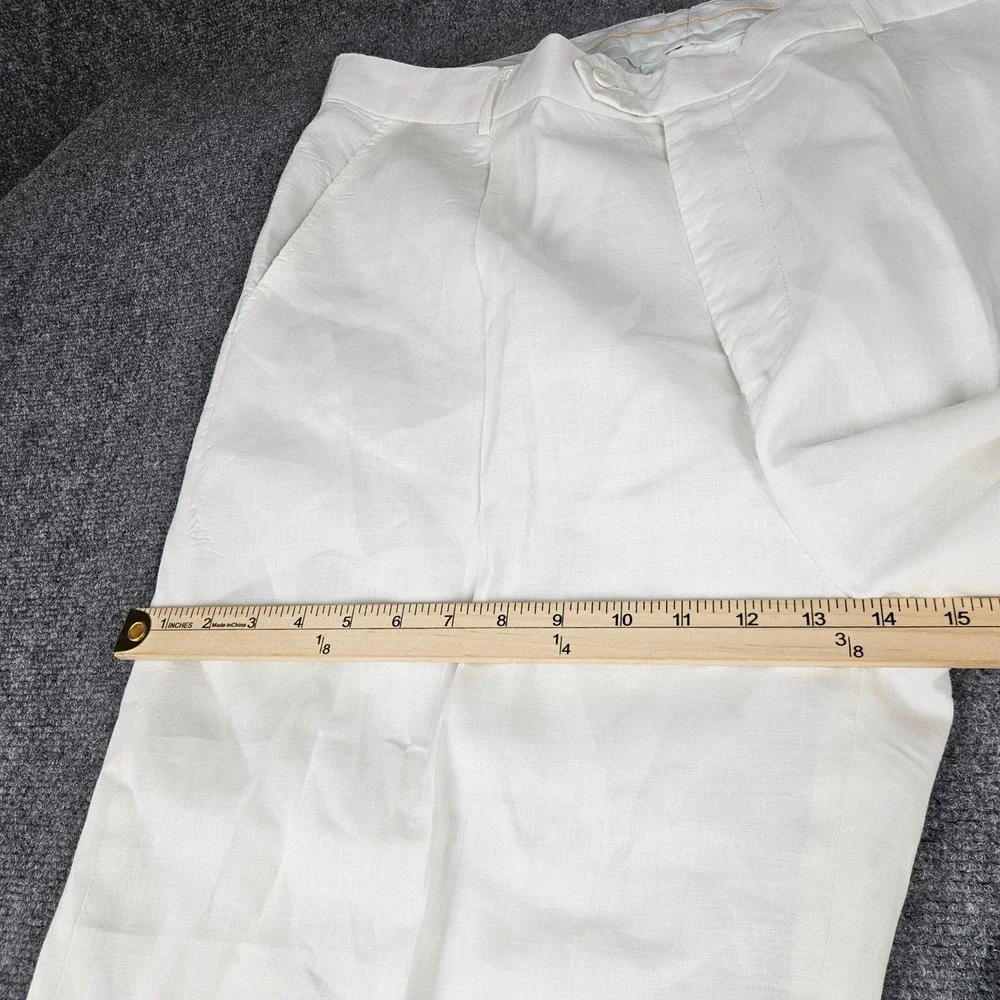 Steve Harvey Mens White 100% Linen Pleated Dress Pants 38 Crown Logo Trousers